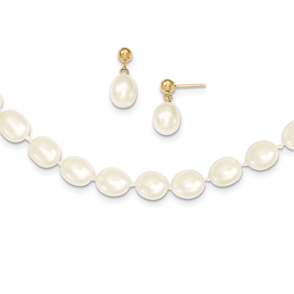 Million Charms Jewelry Set - 14k Yellow Gold 7-8mm Semi-round Freshwater Cultured Pearl 18 in. Necklace & Post Earring Set