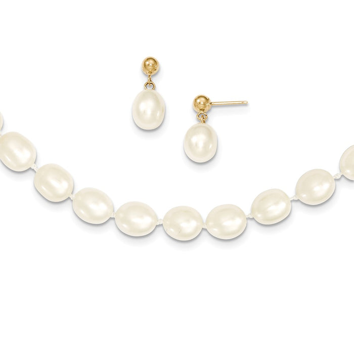 Million Charms Jewelry Set - 14k Yellow Gold 7-8mm Semi-round Freshwater Cultured Pearl 18 in. Necklace & Post Earring Set