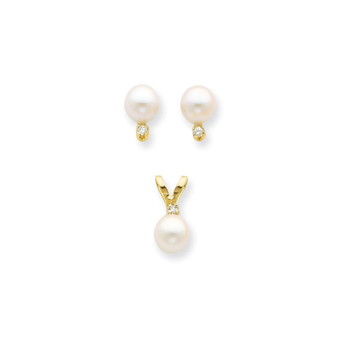 Million Charms Jewelry Set - 14k Yellow Gold 5-6mm Saltwater Akoya Cultured Pearl & Dia. Earring & Pendant Set