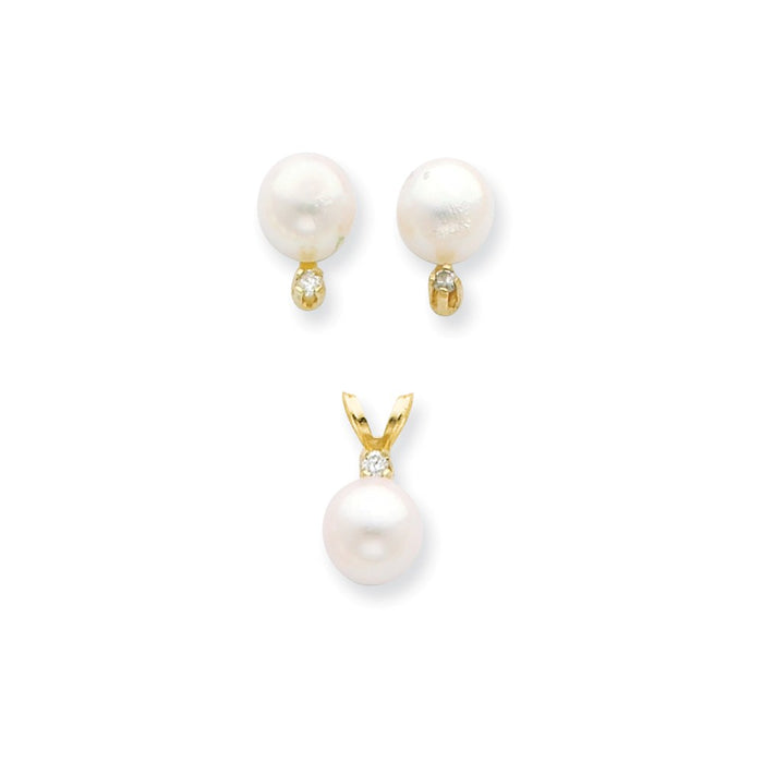 Million Charms Jewelry Set - 14k Yellow Gold 6-7mm Saltwater Akoya Cultured Pearl & Dia. Earrings & Pendant Set