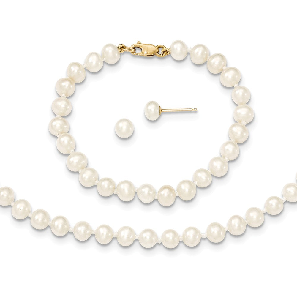 Million Charms Jewelry Set - 14k Yellow Gold 4-5mm Freshwater Cultured Pearl, 14in Necklace, 5 Bracelet & Earring Set