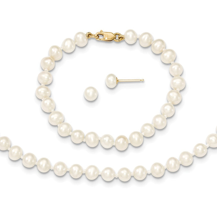Million Charms Jewelry Set - 14k Yellow Gold 4-5mm Freshwater Cultured Pearl, 14in Necklace, 5 Bracelet & Earring Set