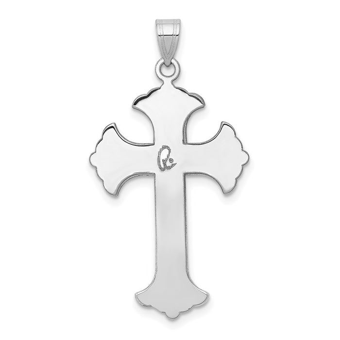 Million Charms 14K White Gold Themed Fleur De Lis Relgious Cross Pendant