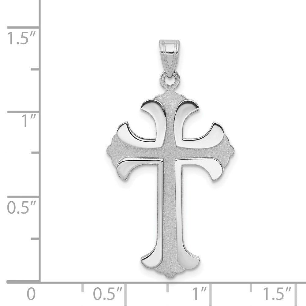 Million Charms 14K White Gold Themed Fleur De Lis Relgious Cross Pendant