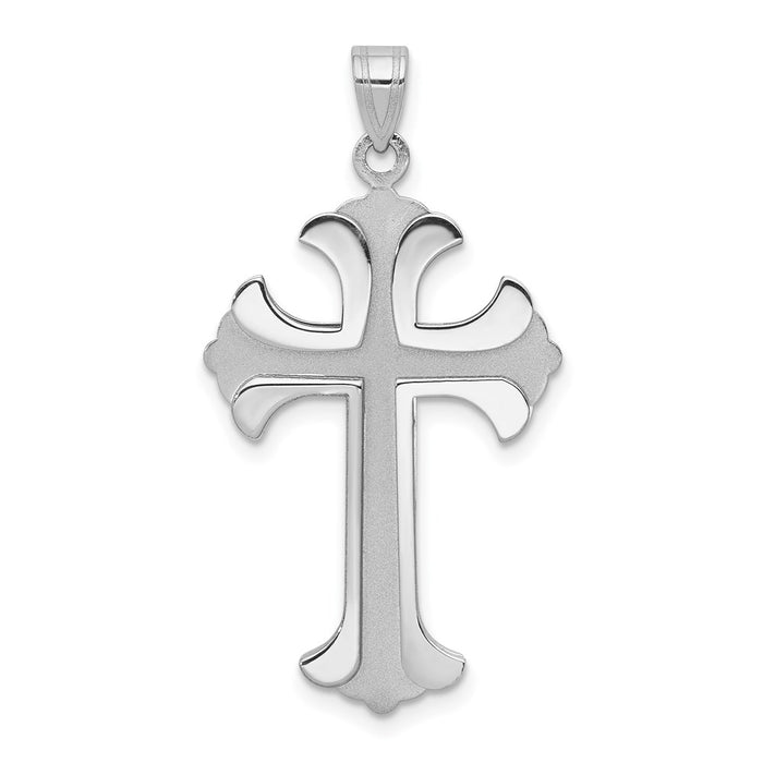Million Charms 14K White Gold Themed Fleur De Lis Relgious Cross Pendant