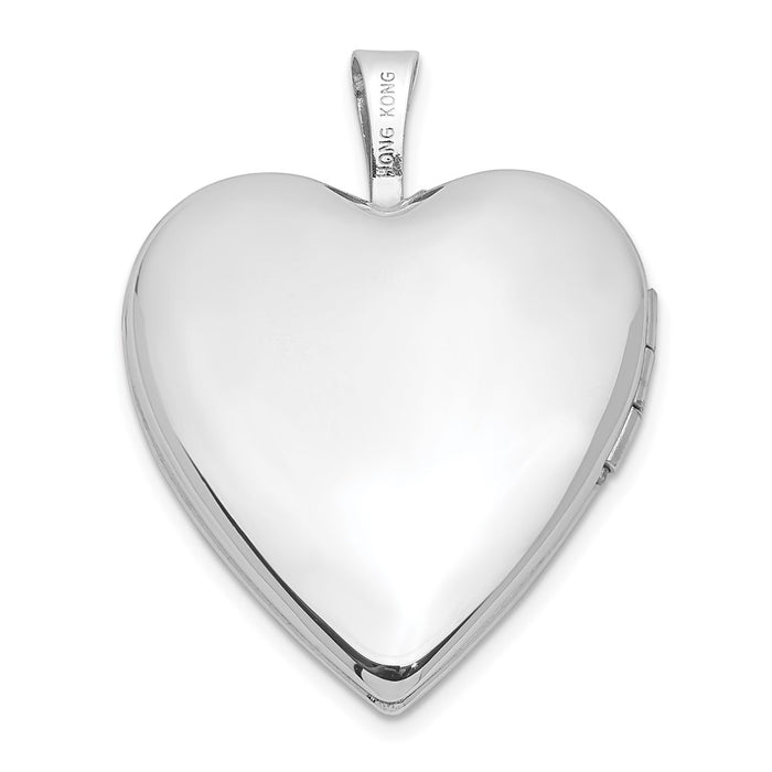 Million Charms 14K 20Mm White Gold Themed Polished Satin With Relgious Cross Heart Locket