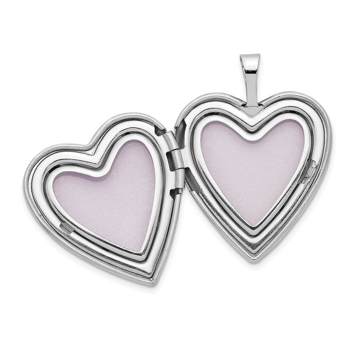 Million Charms 14K 20Mm White Gold Themed Polished Satin With Relgious Cross Heart Locket