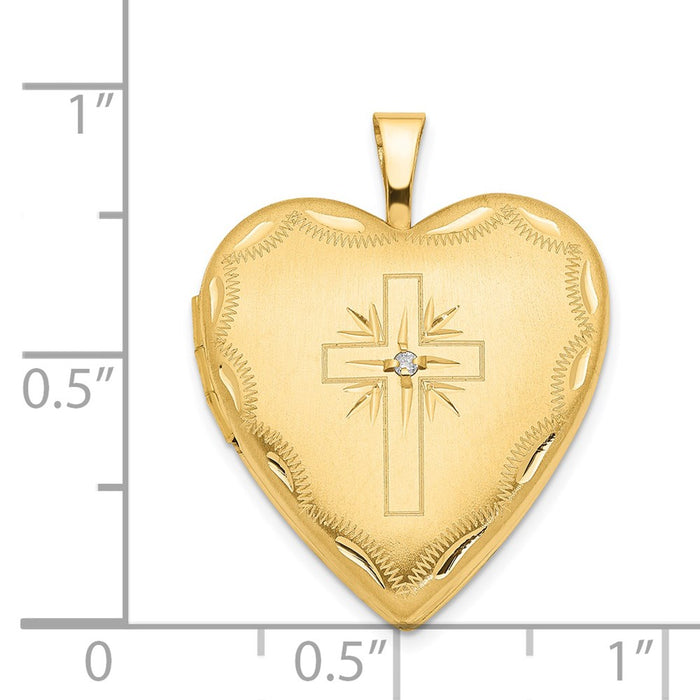 Million Charms 14K Yellow Gold Themed 20Mm Diamond Set Relgious Cross Heart Locket