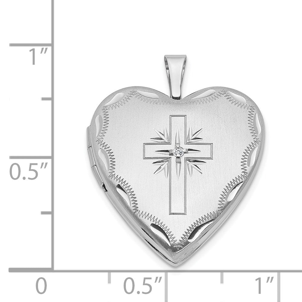 Million Charms 14K 20Mm White Gold Themed Diamond Set Relgious Cross Heart Locket