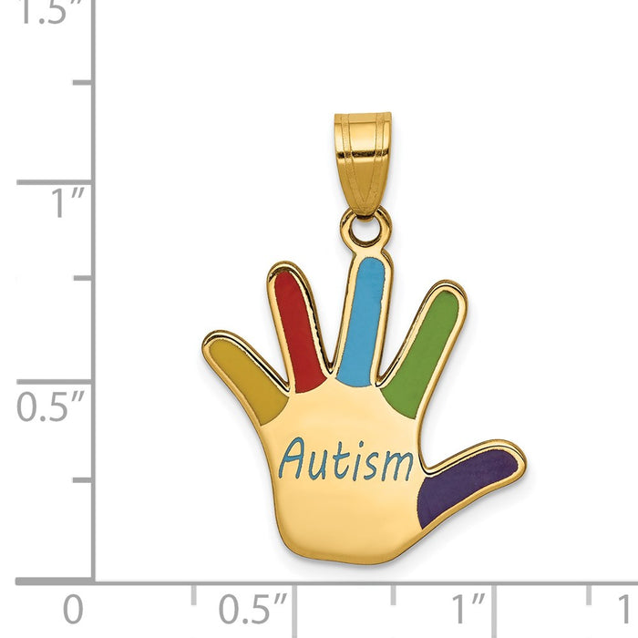 Million Charms 14K Yellow Gold Themed Enameled Autism Handprint Pendant