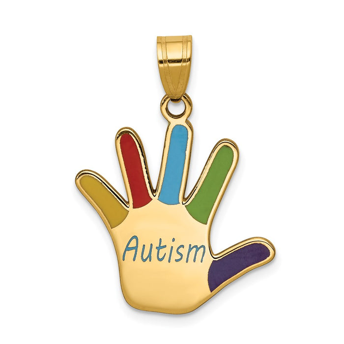 Million Charms 14K Yellow Gold Themed Enameled Autism Handprint Pendant