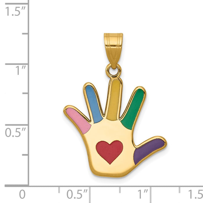 Million Charms 14K Yellow Gold Themed Enameled Autism With Heart Handprint Pendant