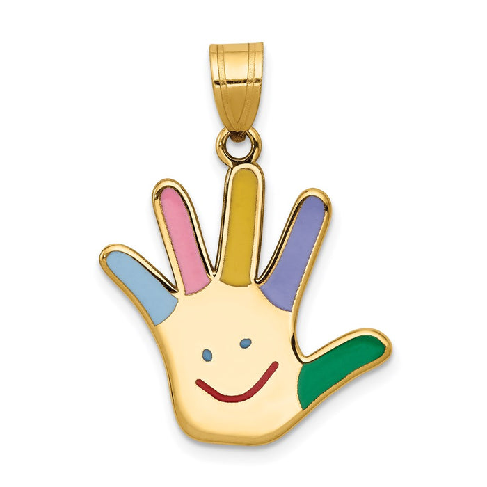 Million Charms 14K Yellow Gold Themed Enameled Autism With Happy Face Handprint Pendant