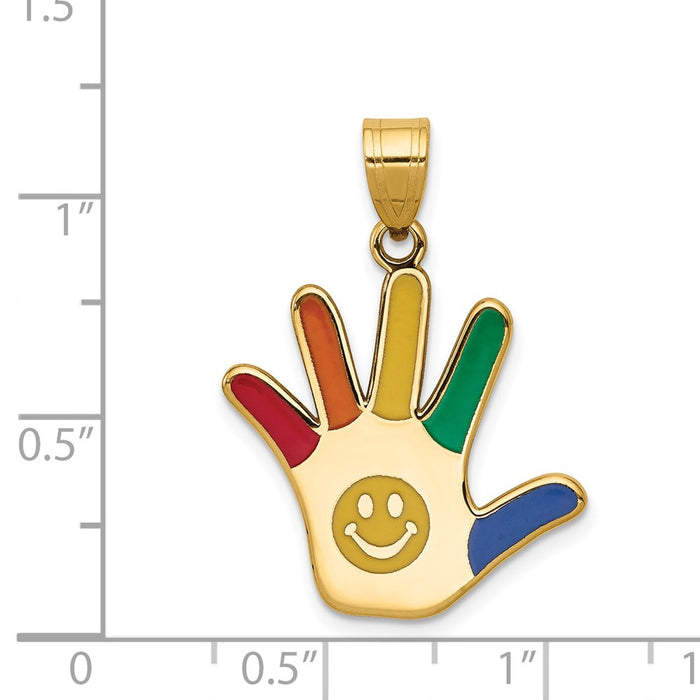 Million Charms 14K Yellow Gold Themed Enameled Autism With Smiley Face Handprint Pendant