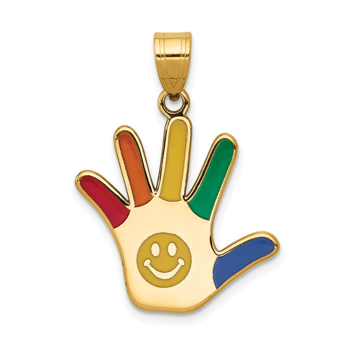 Million Charms 14K Yellow Gold Themed Enameled Autism With Smiley Face Handprint Pendant