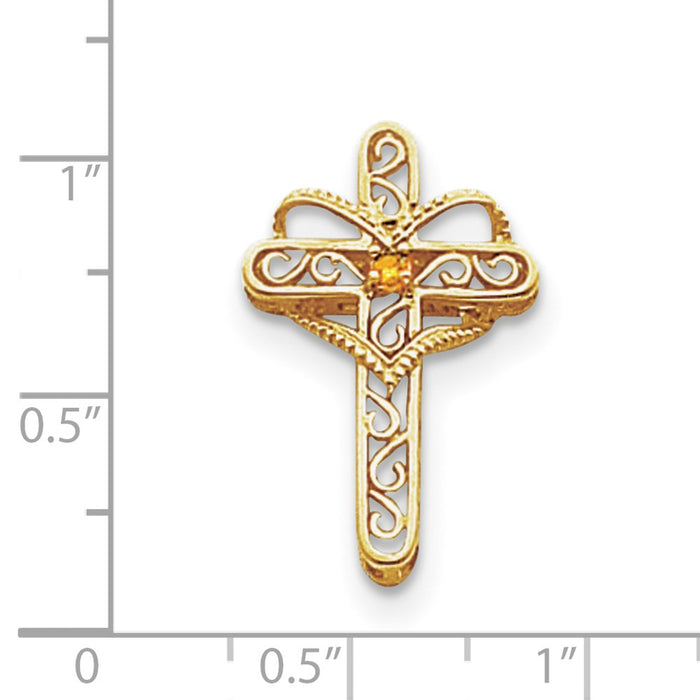 Million Charms 14K Yellow Gold Themed Genuine 1 Stone Mother'S Relgious Cross Pendant