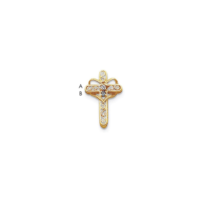 Million Charms 14K Yellow Gold Themed Genuine 2 Stone Mother'S Relgious Cross Pendant