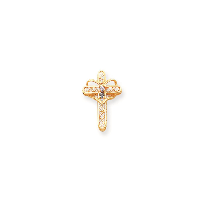 Million Charms 14K Yellow Gold Themed Genuine 2 Stone Mother'S Relgious Cross Pendant