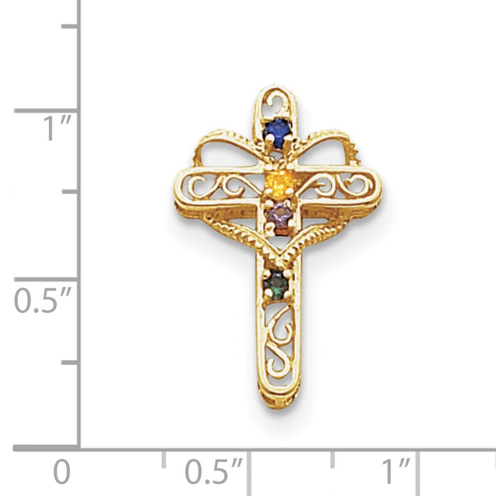 Million Charms 14K Yellow Gold Themed Genuine 4 Stone Mother'S Relgious Cross Pendant