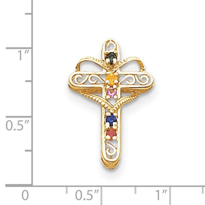 Million Charms 14K Yellow Gold Themed Genuine 5 Stone Mother'S Relgious Cross Pendant
