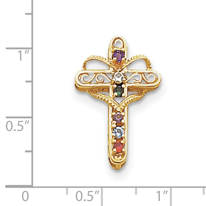 Million Charms 14K Yellow Gold Themed Genuine 6 Stone Mother'S Relgious Cross Pendant