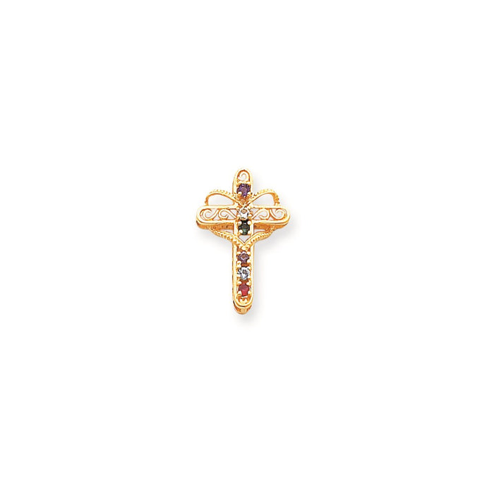 Million Charms 14K Yellow Gold Themed Genuine 6 Stone Mother'S Relgious Cross Pendant