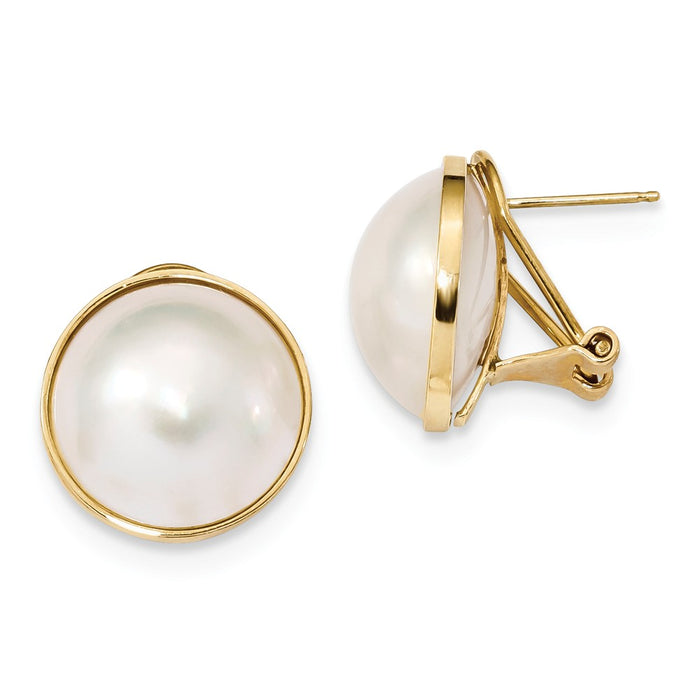 Million Charms 14k Yellow Gold 14-15mm White Mabe Saltwater Cultured Pearl Omega Back Earrings, 14 to 15mm x 14 to 15mm