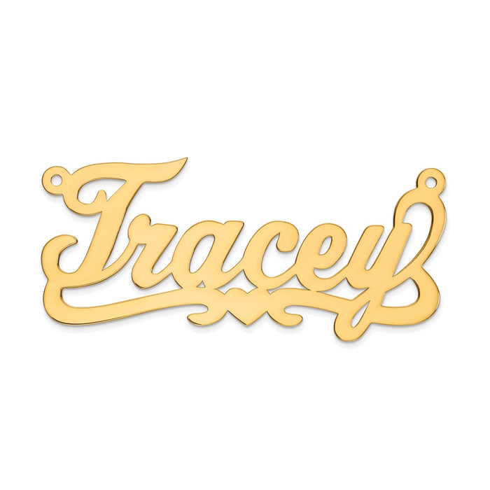 Million Charms 14K Yellow Gold Themed .013 Gauge Polished Name Plate With Heart Pendant