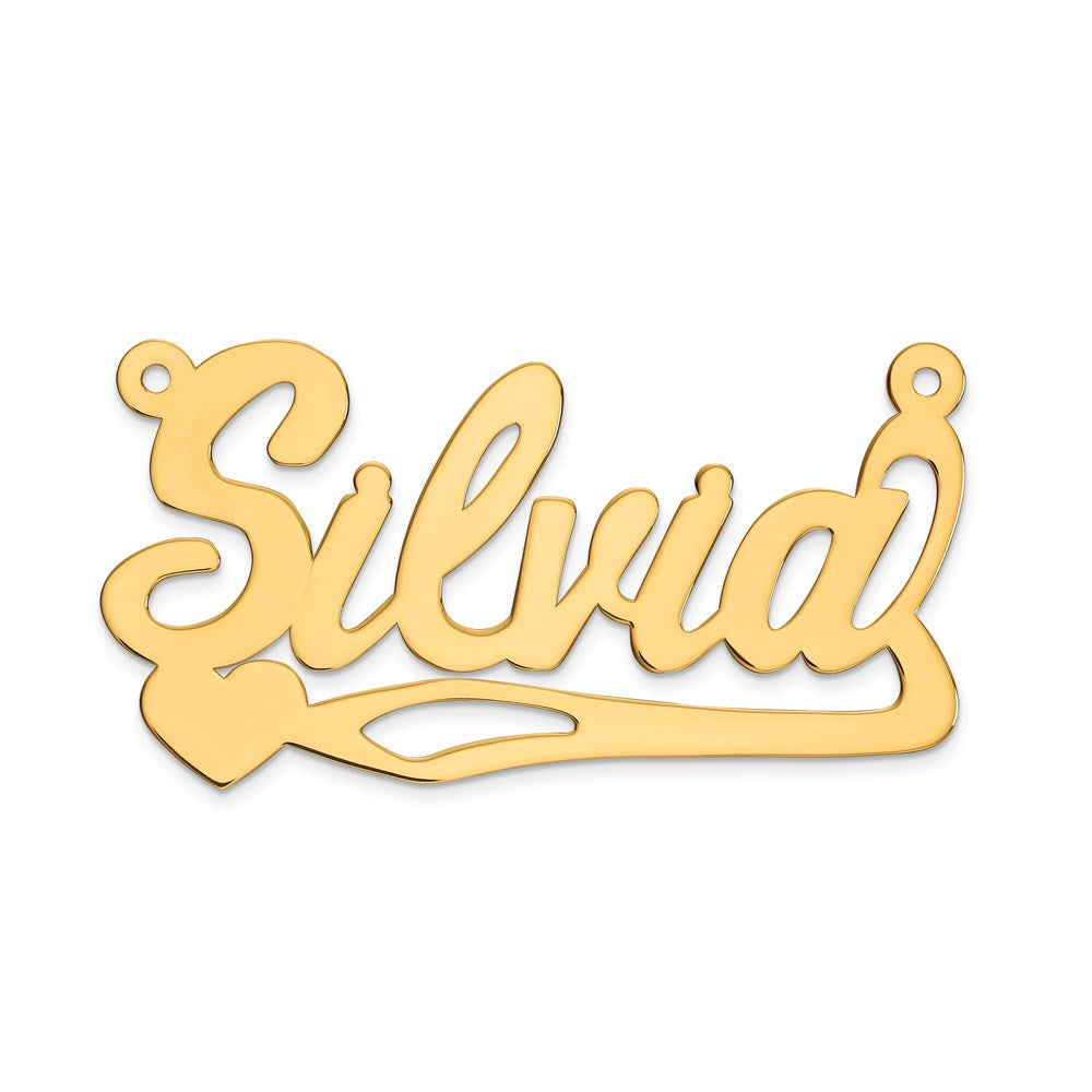 Million Charms 10K Yellow Gold Themed .013 Gauge Polished Name Plate With Heart Pendant