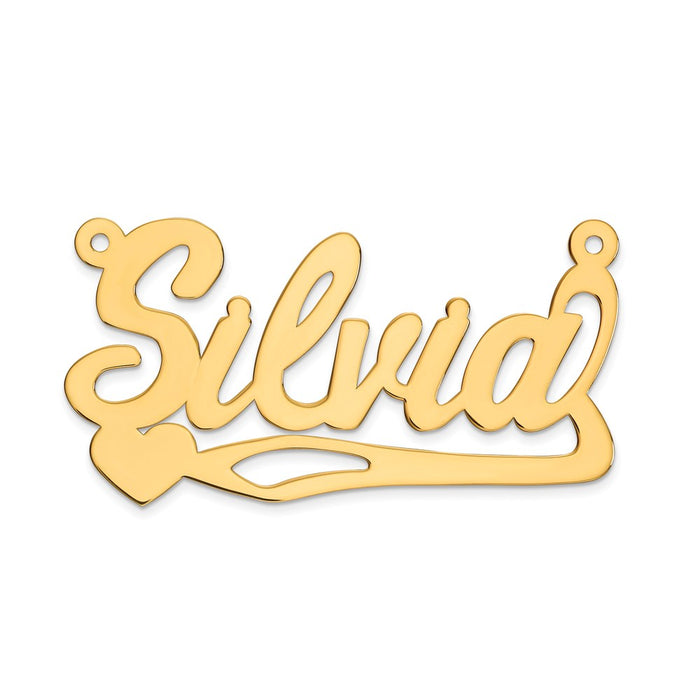 Million Charms 10K Yellow Gold Themed .013 Gauge Polished Name Plate With Heart Pendant