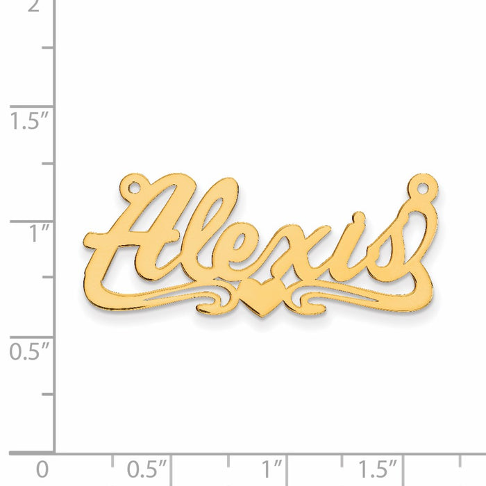 Million Charms 14K Yellow Gold Themed .013 Gauge Polished Name Plate With Heart Pendant