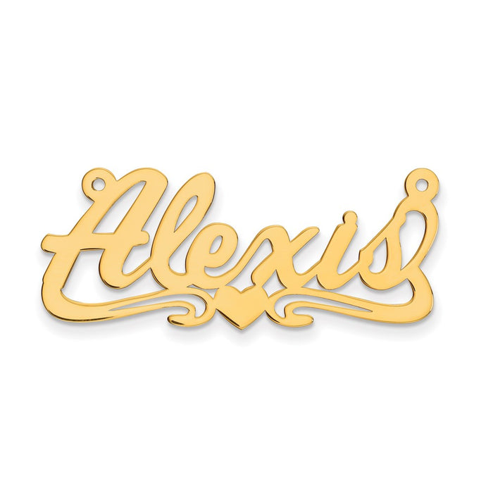 Million Charms 14K Yellow Gold Themed .013 Gauge Polished Name Plate With Heart Pendant