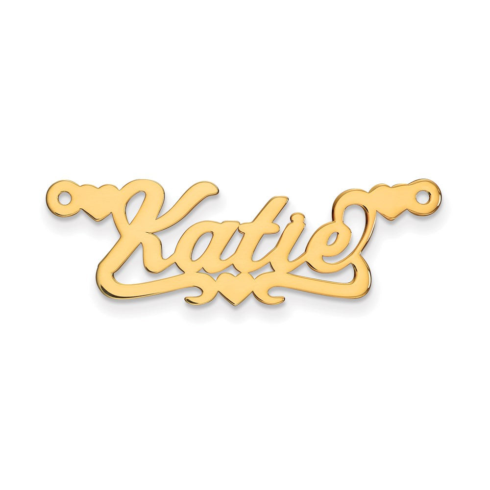 Million Charms 14K Yellow Gold Themed .013 Gauge Polished Name Plate With Hearts Pendant