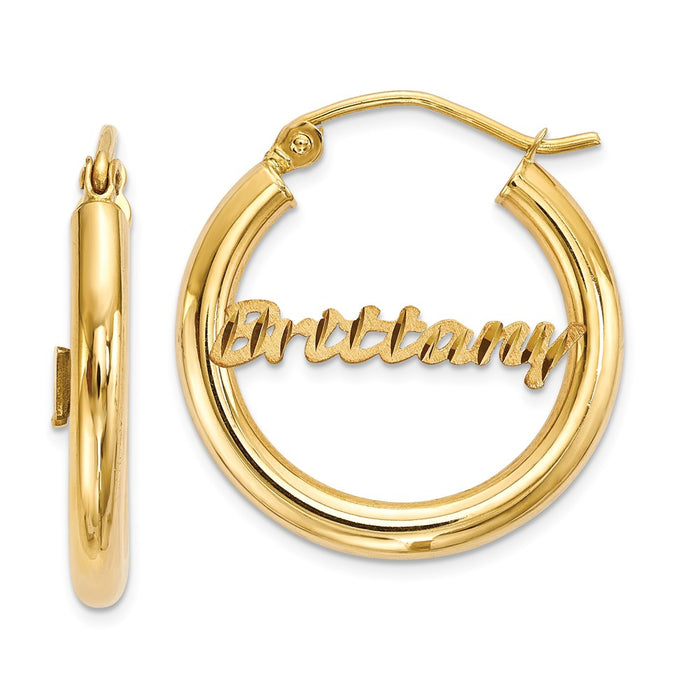 Million Charms 10k Yellow Gold Polished Tube Earrings Satin Diamond-cut, 21mm x 20mm