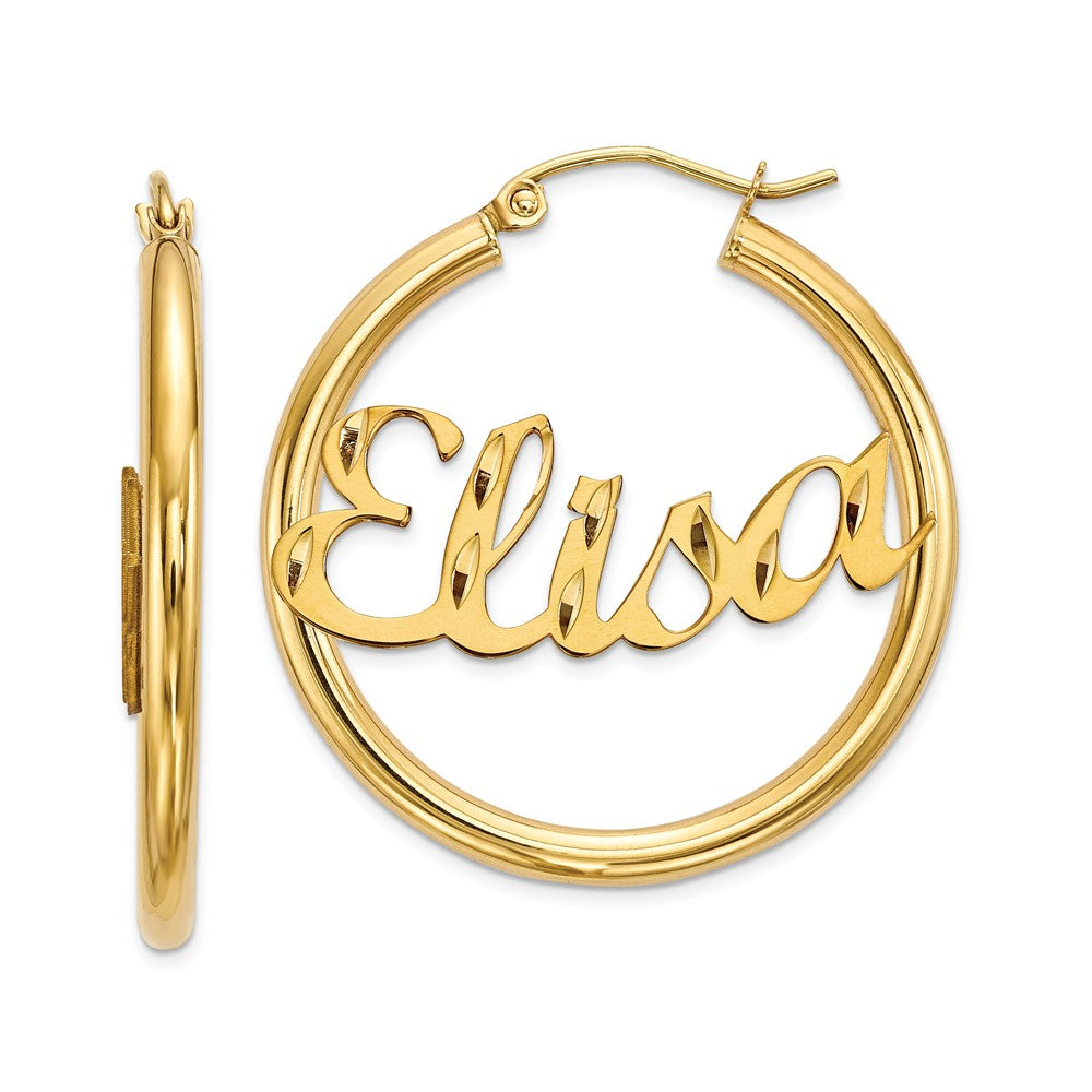 Million Charms 10k Yellow Gold Polished Tube Earrings Diamond-cut, 30mm x 29mm