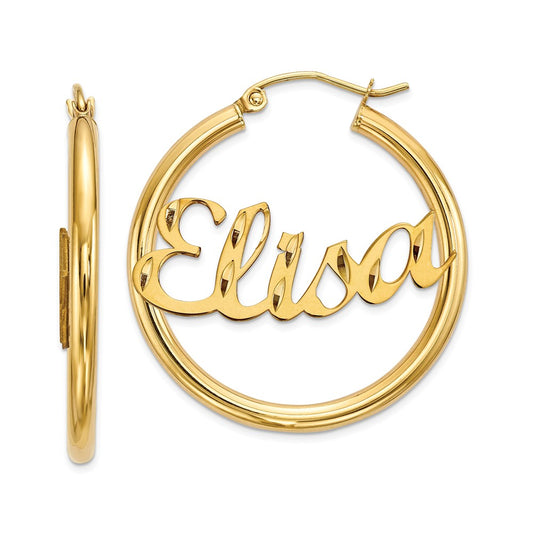 Million Charms 10k Yellow Gold Polished Tube Earrings Diamond-cut, 30mm x 29mm