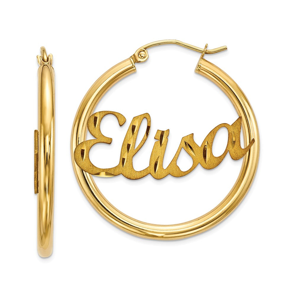 Million Charms 10k Yellow Gold Polished Tube Earrings Satin Diamond-cut, 30mm x 29mm