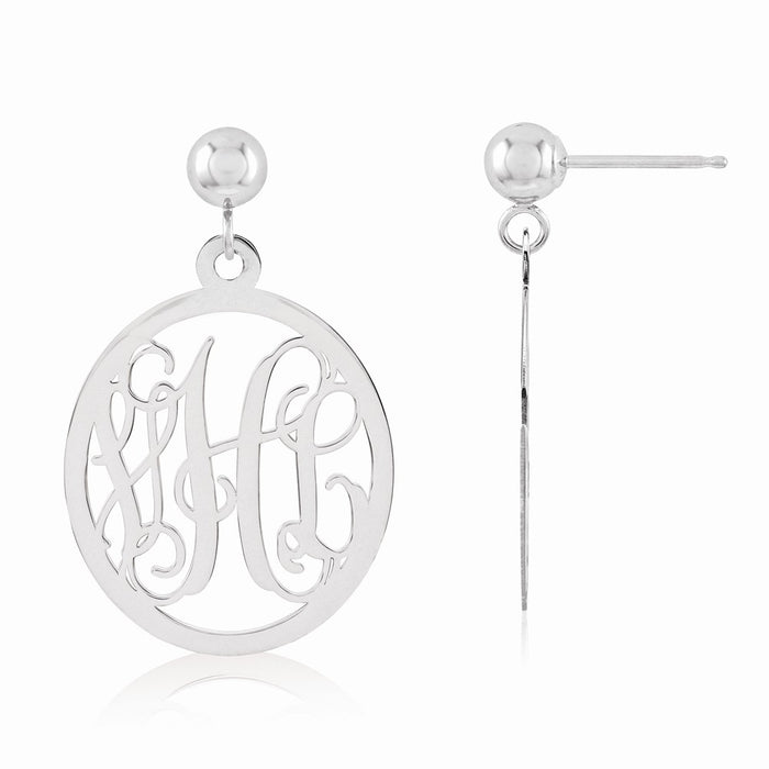 Stella Silver 925 Sterling Silver Rhodium-plated Monogram Earring, 25mm x 15mm