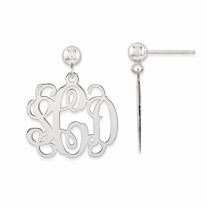 Stella Silver 925 Sterling Silver Rhodium-plated Polished Monogram Post Dangle Earrings, 22mm x 18mm