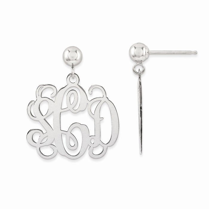 Million Charms 14k White Gold Polished Monogram Post Dangle Earrings, 22mm x 18mm