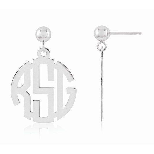 Stella Silver 925 Sterling Silver Rhodium-plated Monogram Earring, 23mm x 11mm