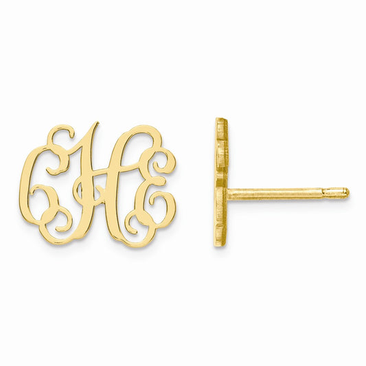 Million Charms Gold Plated/SS Small Laser Polished Monogram Post Earrings, 10mm x 12mm