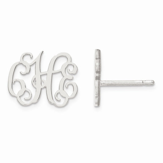 Stella Silver 925 Sterling Silver Rhodium-Plated ed Small Laser Polished Monogram Post Earrings, 10mm x 12mm