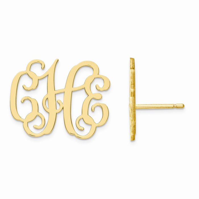 Million Charms Gold Plated Medium Laser Polished Monogram Post Earrings, 13mm x 16mm