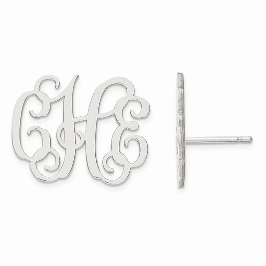 Stella Silver 925 Sterling Silver Rh-plt Medium Laser Polished Monogram Post Earrings, 13mm x 16mm