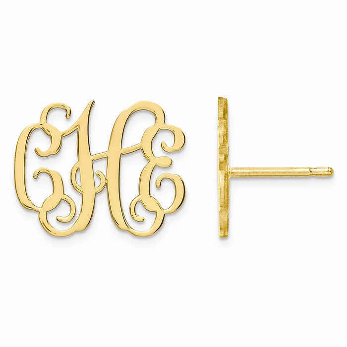 Million Charms Gold Plated/SS Large Laser Polished Monogram Post Earrings, 15mm x 19mm