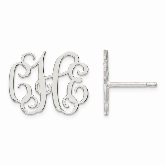 Stella Silver 925 Sterling Silver Rhodium-Plated ed Large Laser Polished Monogram Post Earrings, 15mm x 19mm