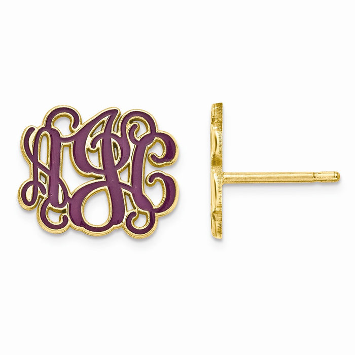 Million Charms Gold Plated/SS Small Enameled Monogram Post Earrings, 11mm x 13mm