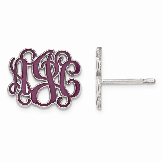 Stella Silver 925 Sterling Silver Rhodium-plated Small Enameled Monogram Post Earrings, 11mm x 13mm