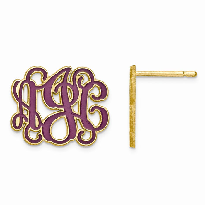 Million Charms Gold Plated/SS Medium Enameled Monogram Post Earrings, 13mm x 16mm